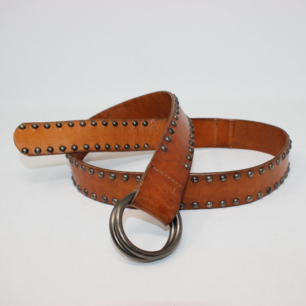 Vtg GAP Genuine Leather Studded O-Ring Belt